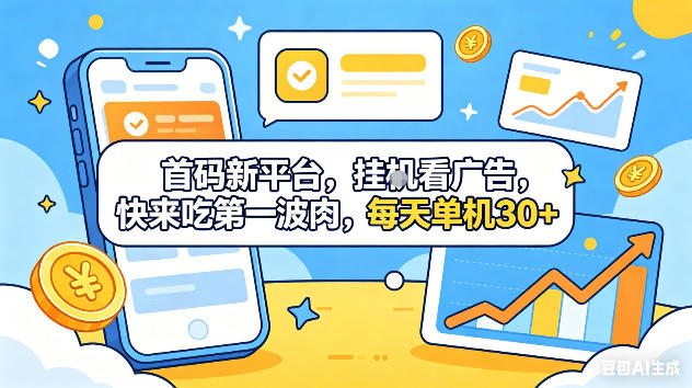 首码新平台,挂G自动看广告,快来吃第一波肉,每天单机30+,可矩阵放大【揭秘】-独家科技资源网