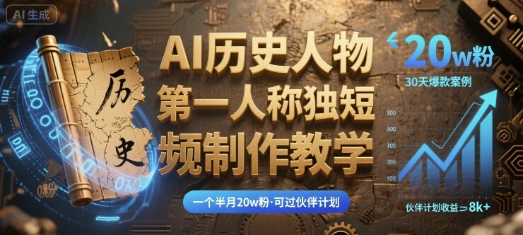 最新AI历史人物第一人称独白短视频制作教学，一个半月20w粉，可过伙伴计划-独家科技资源网