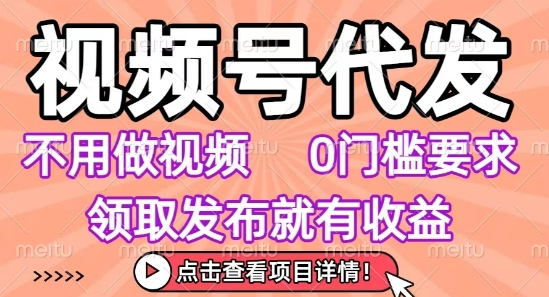 视频号代发，不用剪辑不用做视频，0门槛要求，领取发布就有收益，任务没有无上限，小白轻松上手【揭秘】-独家科技资源网