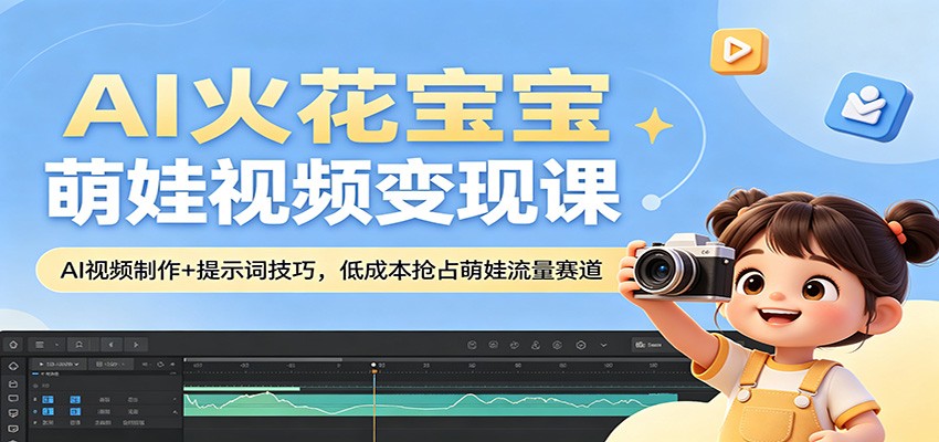 AI火花宝宝萌娃视频变现课：AI视频制作+提示词技巧，低成本抢占萌娃流量赛道-独家科技资源网