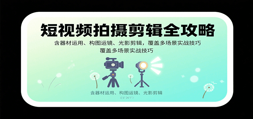 短视频拍摄剪辑全攻略：含器材运用、构图运镜、光影剪辑，覆盖多场景实战技巧-独家科技资源网