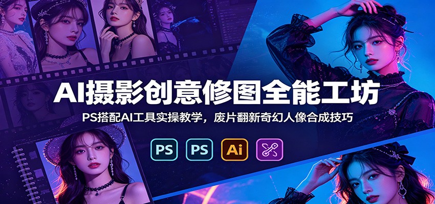 AI摄影创意修图全能工坊：PS搭配AI工具实操教学，废片翻新奇幻人像合成技巧-独家科技资源网