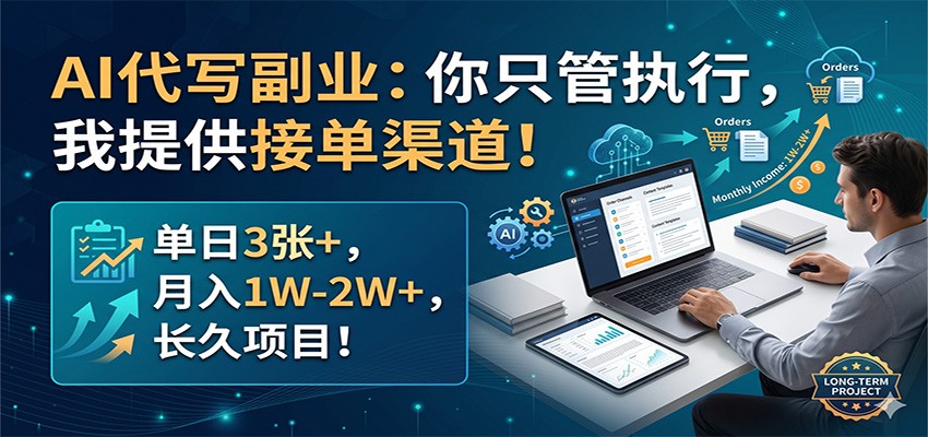 AI代写副业：你只管执行，我提供接单渠道！单日3张+，月入1W-2W+，长久项目-独家科技资源网