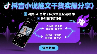 抖音小说推文干货实操分享，混剪+AI图片卡特效爆量全流程，0粉丝0门槛可做-独家科技资源网