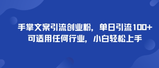 手掌文案引流创业粉，单日引流100+，可适用任何行业，小白轻松上手-独家科技资源网