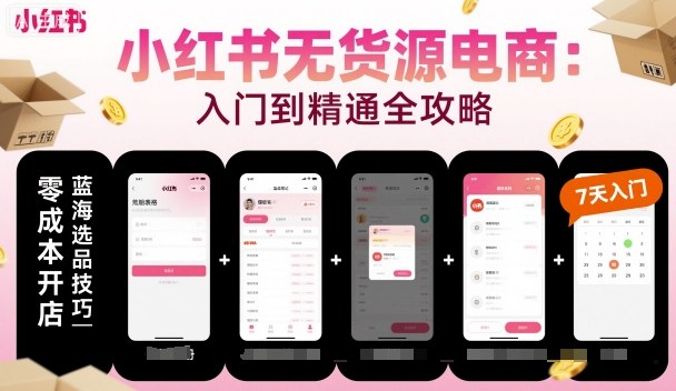 小红书无货源电商，入门到精通，开店+选品+笔记+剪辑+赛道+内容-独家科技资源网