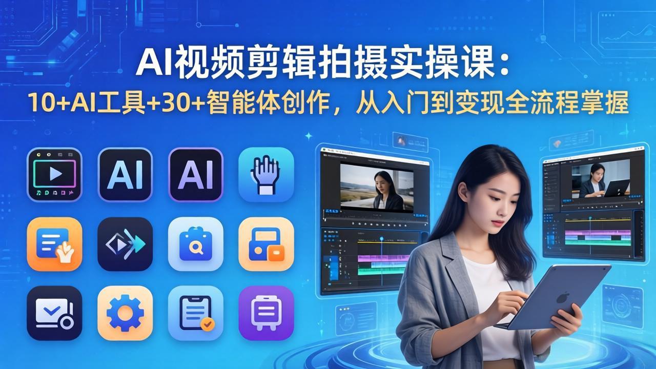 AI 视频剪辑拍摄实操课：10+AI工具+30+智能体创作，从入门到变现全流程掌握-独家科技资源网