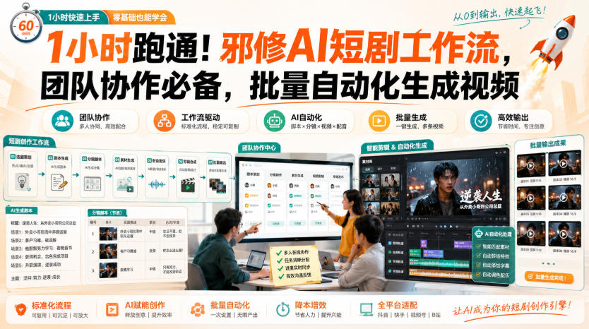 1小时跑通！邪修AI短剧工作流，团队协作必备，批量自动化生成视频-独家科技资源网
