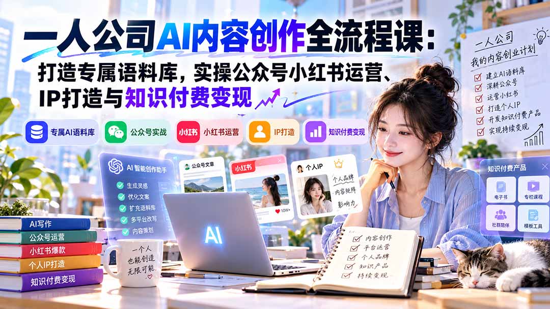 一人公司AI内容创作全流程课:打造专属语料库,实操公众号小红书运营、IP打造与知识付费变现方法论-独家科技资源网