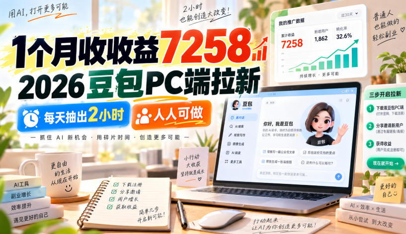 1个月收收益7258，2026豆包PC端拉新，每天抽出2小时，人人可做-独家科技资源网