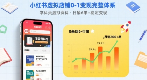 小红书虚拟店铺0-1变现完整体系：卖学科类虚拟资料，一天6张+，很稳定【已完结】-独家科技资源网