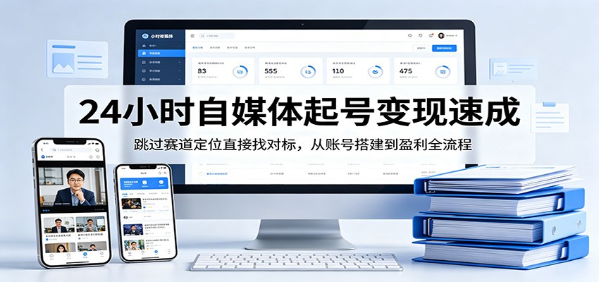 24小时自媒体起号变现速成，跳过赛道定位直接找对标，从账号搭建到盈利全流程-独家科技资源网