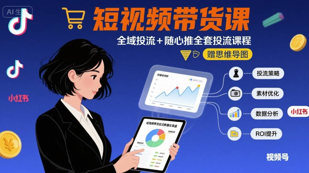 最新短视频带货课，全域投流+随心推全套投流课程+思维导图-独家科技资源网
