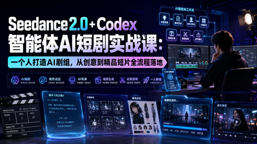 Seedance2.0+Codex智能体AI短剧实战课：一个人打造AI剧组，从创意到精品短片全流程-独家科技资源网