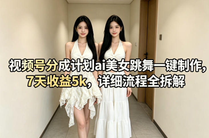 视频号分成计划ai美女跳舞一键制作，7天收益5k，详细流程全拆解-独家科技资源网