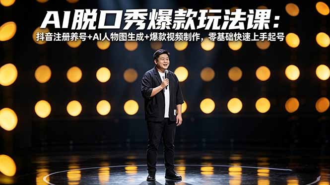 AI脱口秀爆款玩法课：抖音注册养号+AI人物图生成+爆款视频制作，零基础快速上手起号-独家科技资源网