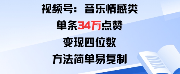 视频号分成计划新玩法：音乐情感类单条34W点赞，变现四位数，方法简单易复制-独家科技资源网