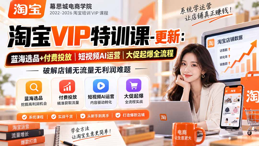 淘宝VIP特训课-更新1016:蓝海选品+付费投放|短视频AI运营|大促起爆全流程,破解店铺无流量无利润难题-独家科技资源网