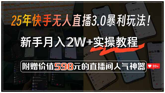 25年快手无人直播3.0暴利玩法！，新手月入2W+实操教程，附赠价值598元...-独家科技资源网