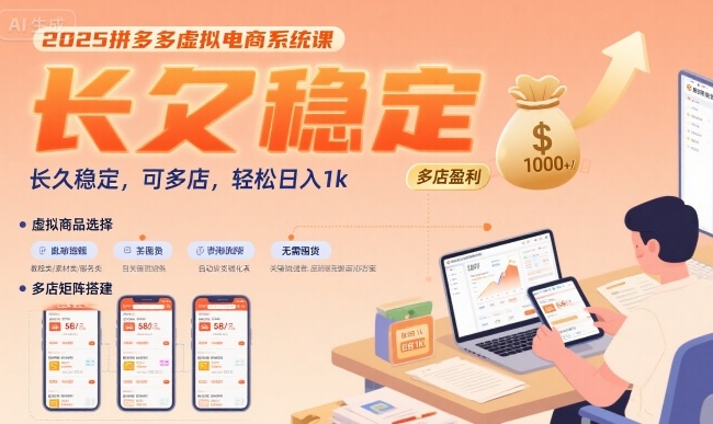 2025拼多多虚拟电商系统课，长久稳定，可多店，轻松日入1k-独家科技资源网