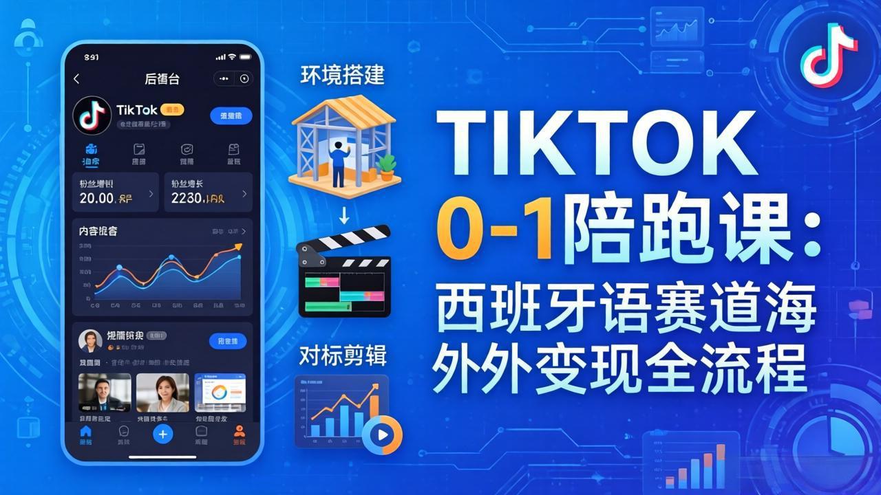TIKTOK 0-1 陪跑课：从环境搭建到刷对标剪辑，西班牙语赛道海外变现全流程-独家科技资源网