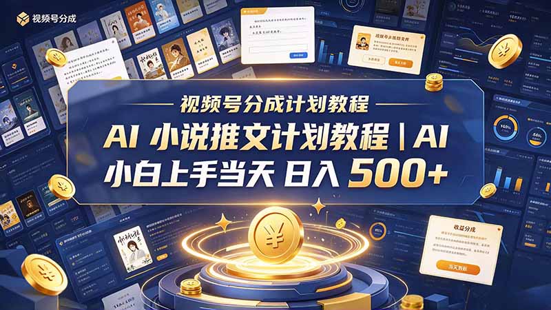 最新视频号分成计划教程｜AI 小说推文，小白上手当天日入 500+-独家科技资源网