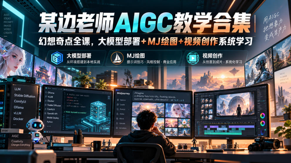 某边老师AIGC教学合集|幻想奇点全课,大模型部署+MJ绘图+视频创作系统学习-独家科技资源网