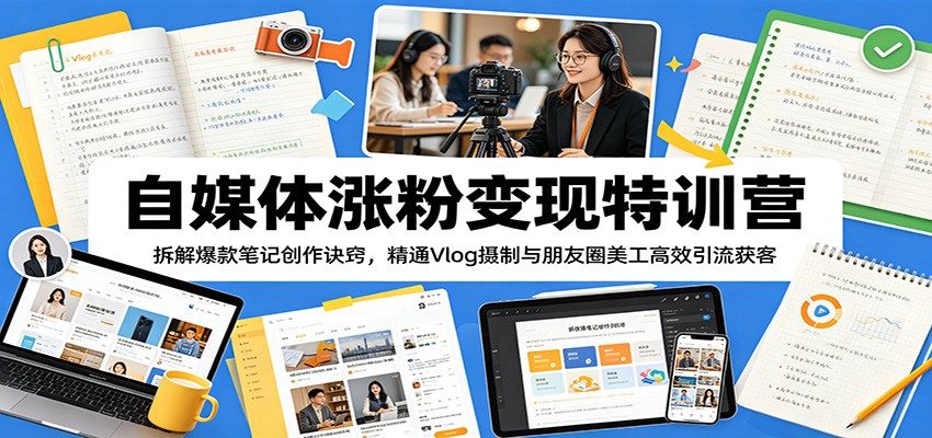 自媒体涨粉变现特训营：拆解爆款笔记创作诀窍，精通Vlog摄制与朋友圈美工高效引流获客-独家科技资源网