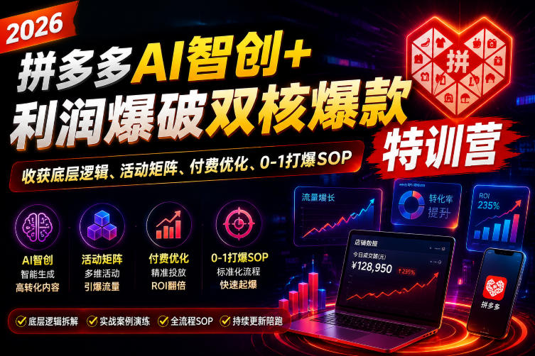2026拼多多AI智创+利润爆破双核爆款特训营,收获底层逻辑、活动矩阵、付费优化、0-1打爆SOP(更新0810)-独家科技资源网