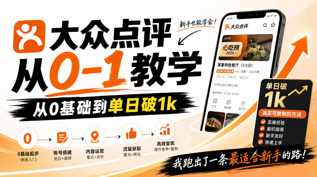 大众点评分成从0-1教学，从0基础到单日破1k，我跑出了一条最适合新手的路-独家科技资源网