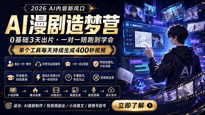 AI漫剧造梦营:0基础3天出片,单个工具每天持续生成400秒视频-独家科技资源网