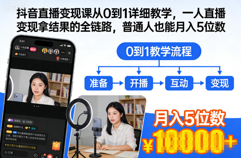抖音直播变现课从0到1详细教学,一人直播变现拿结果的全链路,普通人也能月入5位数-独家科技资源网