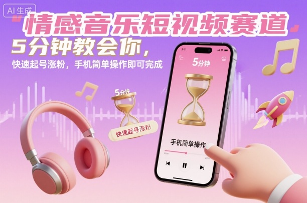 情感音乐短视频赛道,5分钟教会你,快速起号涨粉,手机简单操作即可完成-独家科技资源网