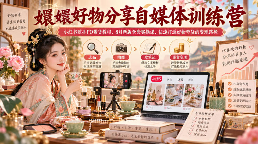 嬛嬛好物分享自媒体训练营|小红书随手PO带货教程,8月新版全套实操课,快速打通好物带货的变现路径-独家科技资源网