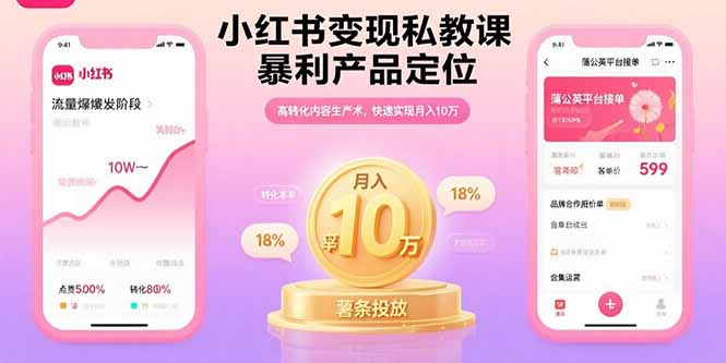 小红书变现私教课，暴利产品定位，高转化内容生产术，快速实现月入10万-独家科技资源网