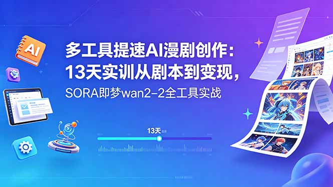 多工具提速AI漫剧创作:13天实训从剧本到变现,SORA即梦wan2-2全工具实战-独家科技资源网