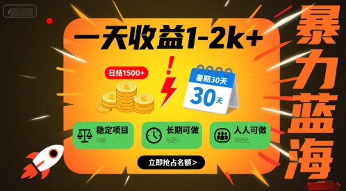 一天收益1-2k+ 稳定项目，暑期暴力蓝海项目，长期稳定，人人可做【揭秘】-独家科技资源网