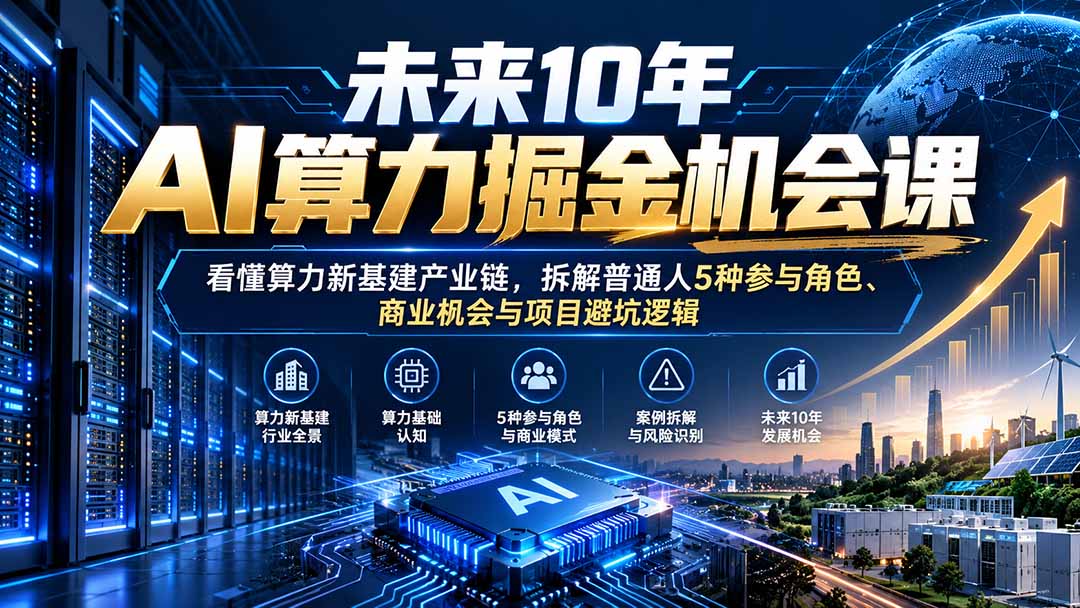 未来10年AI算力掘金机会课：看懂算力新基建产业链，拆解普通人5种参与角色、商业机会与项目避坑逻辑-独家科技资源网
