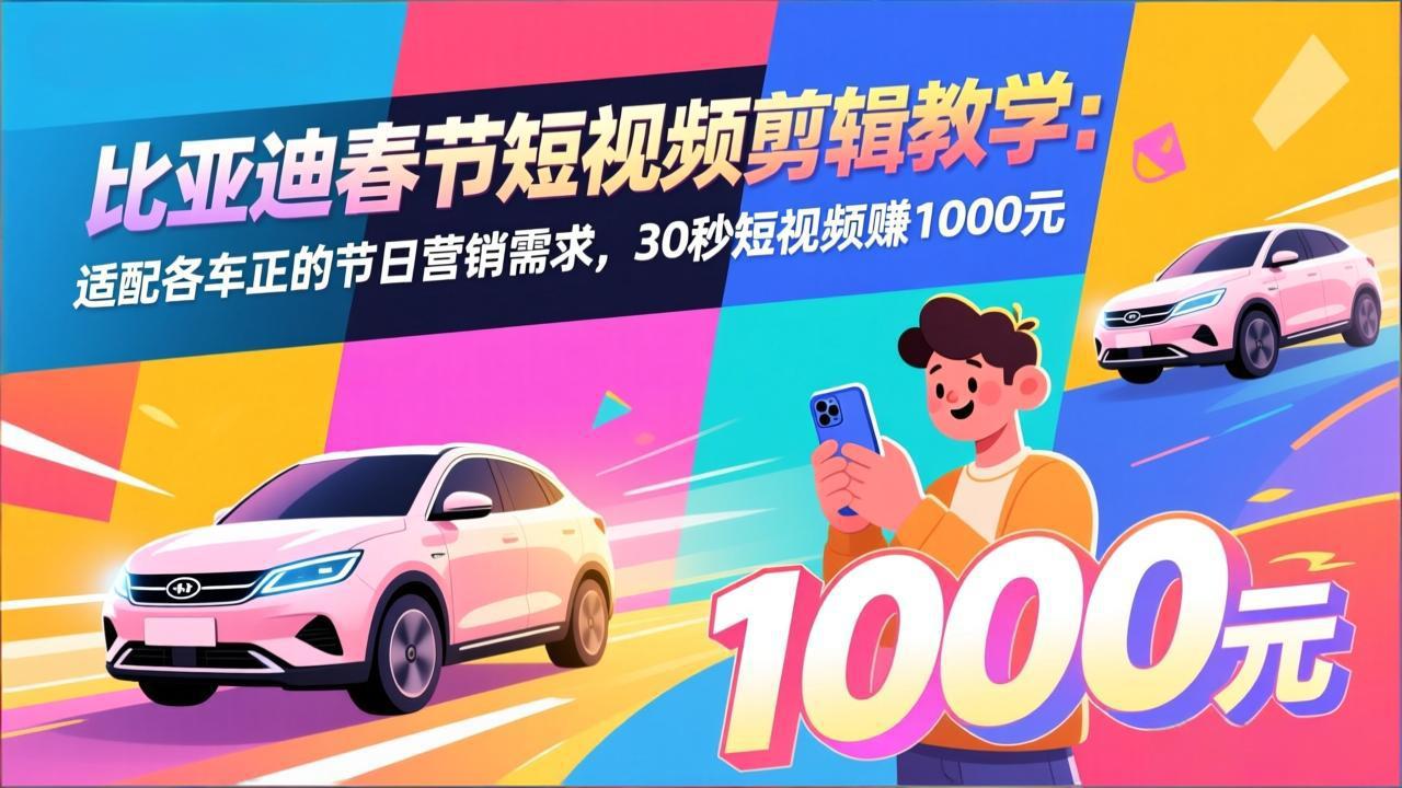 比亚迪春节短视频剪辑教学：适配各车企的节日营销需求，30秒短视频赚1000元-独家科技资源网