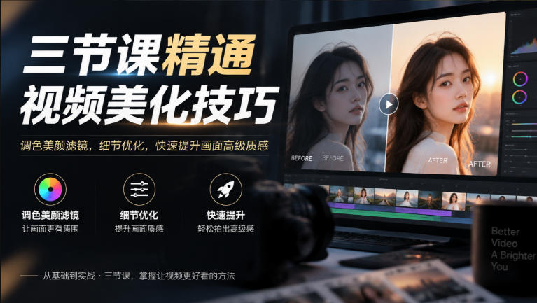 三节课精通视频美化技巧｜调色美颜滤镜，细节优化，快速提升画面高级质感-独家科技资源网