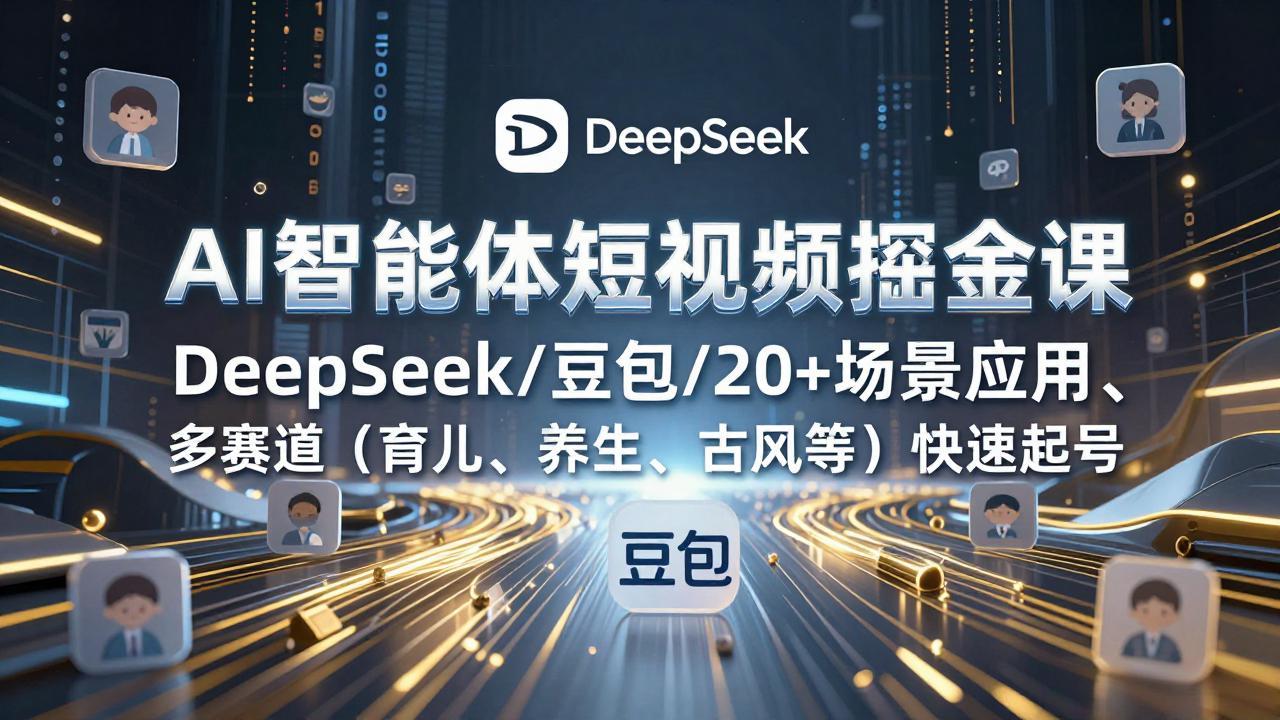 AI智能体短视频掘金课，DeepSeek/豆包/20+场景应用、多赛道(育儿、养生、古风等-独家科技资源网