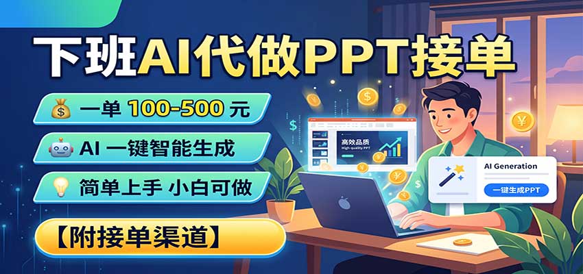 下班AI代做PPT接单，一单100-500，AI一键生成，小白也能做，附接单渠道-独家科技资源网