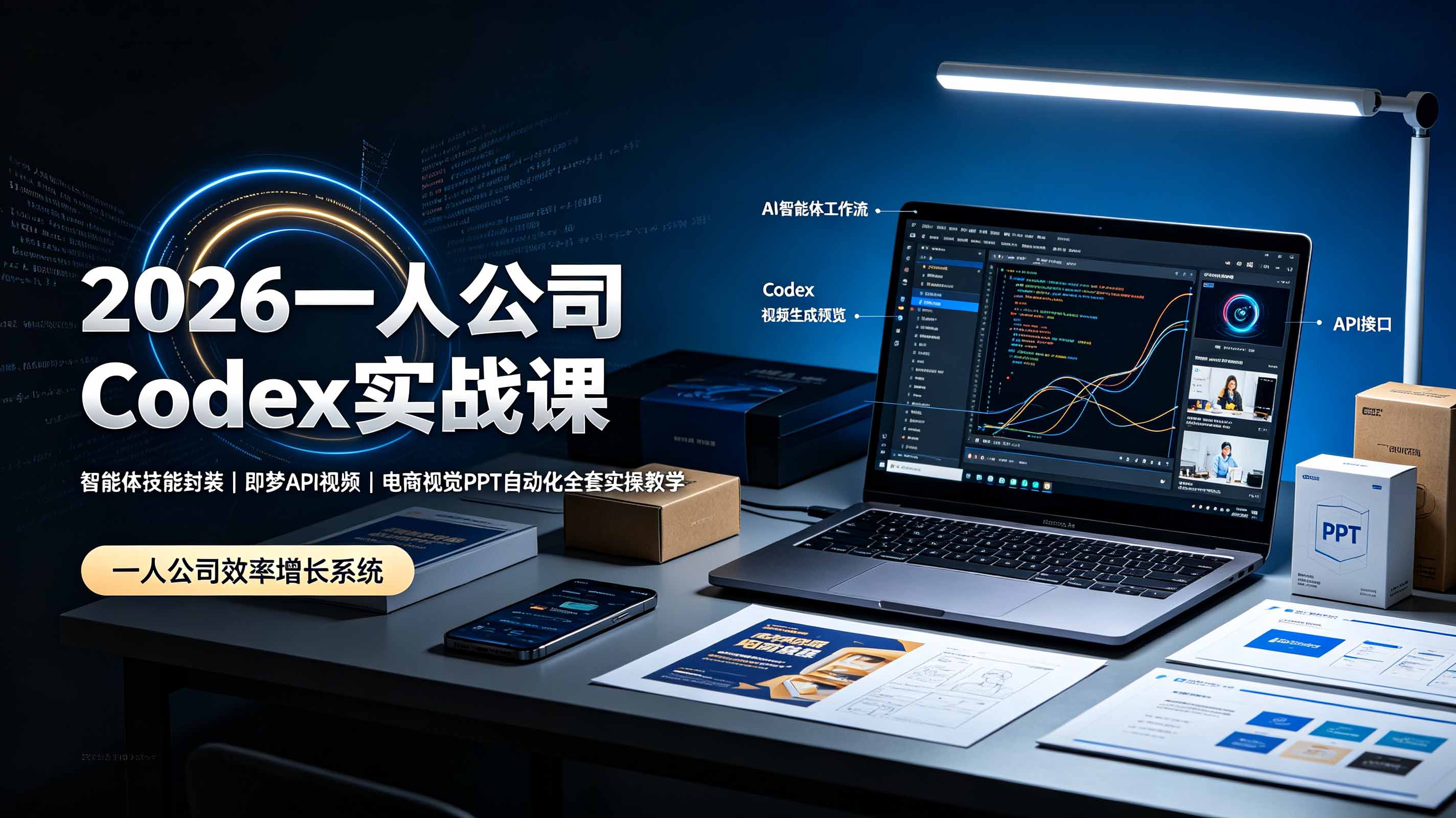 2026一人公司Codex实战课◆智能体技能封装｜即梦API视频｜电商视觉PPT自动化全套实操教学-独家科技资源网