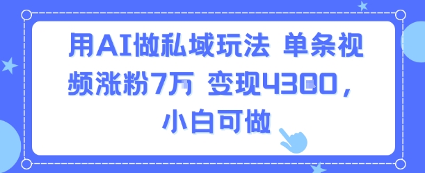 用AI做私域玩法，单条视频涨粉7W变现4.3k，小白可做-独家科技资源网