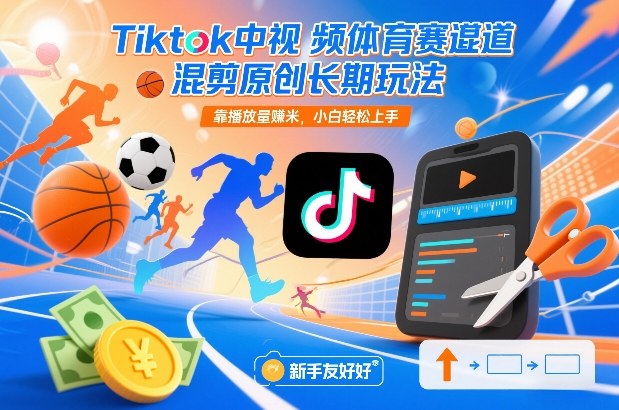 Tiktok中视频体育赛道混剪原创长期玩法，靠播放量賺米，小白轻松上手-独家科技资源网