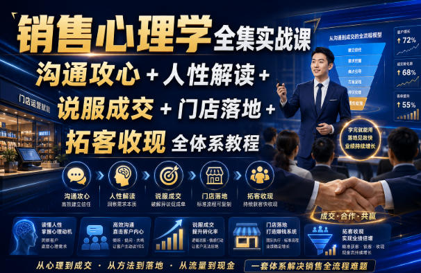 销售心理学全集实战课｜沟通攻心+人性解读+说服成交+门店落地+拓客收现全体系教程-独家科技资源网