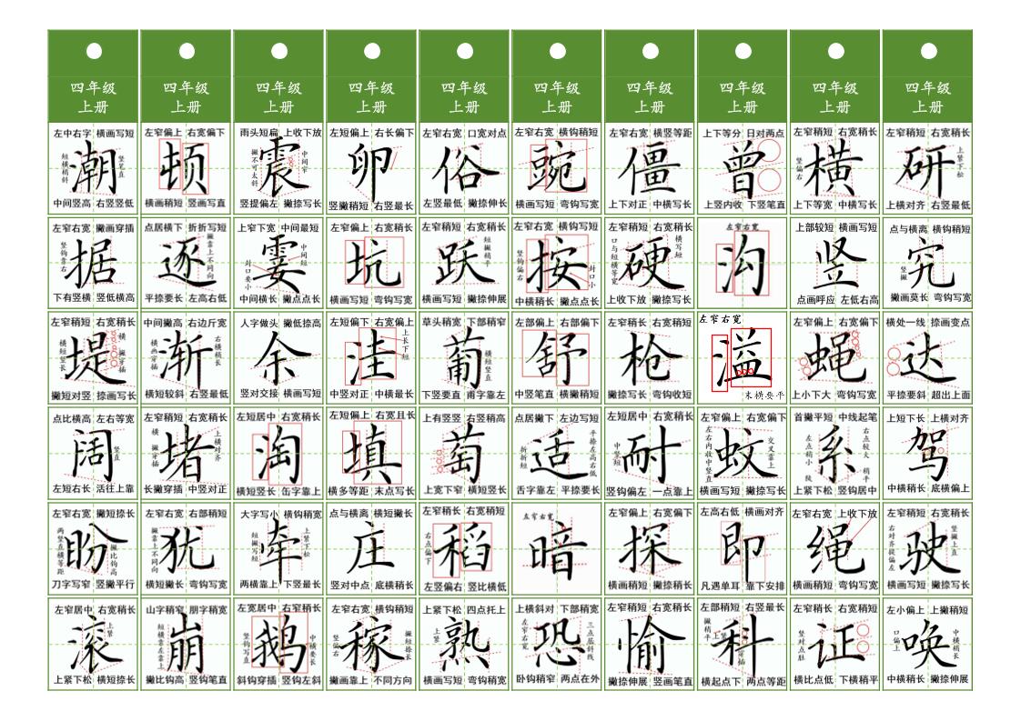 四年级上语文同步精讲字卡（共10页）-独家科技资源网