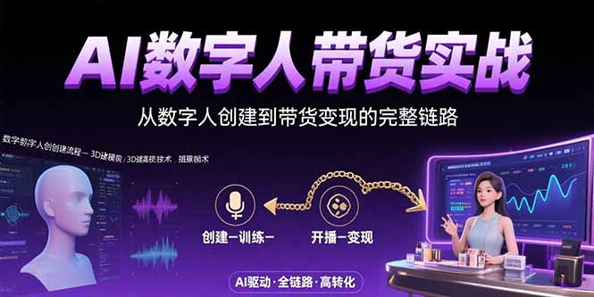 AI数字人+带货实战：从数字人创建到带货变现的完整链路-独家科技资源网