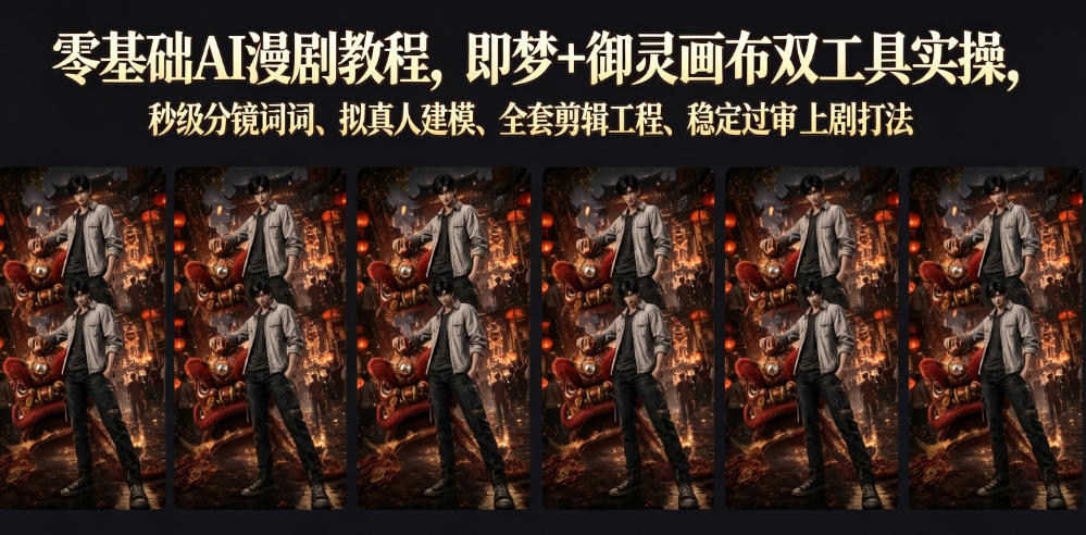零基础AI漫剧教程,即梦+御灵画布双工具实操,秒级分镜提示词、拟真人建模、全套剪辑工程、稳定过审上剧打法-独家科技资源网