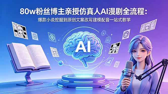 80w粉丝博主亲授仿真人AI漫剧全流程:爆款小说挖掘到原创文案改写建模配音一站式教学-独家科技资源网